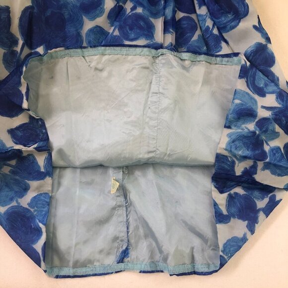 Vintage 60s Party Cocktail Sheath Dress Small Blue Floral Chiffon Swing Mad Men - Picture 8 of 13